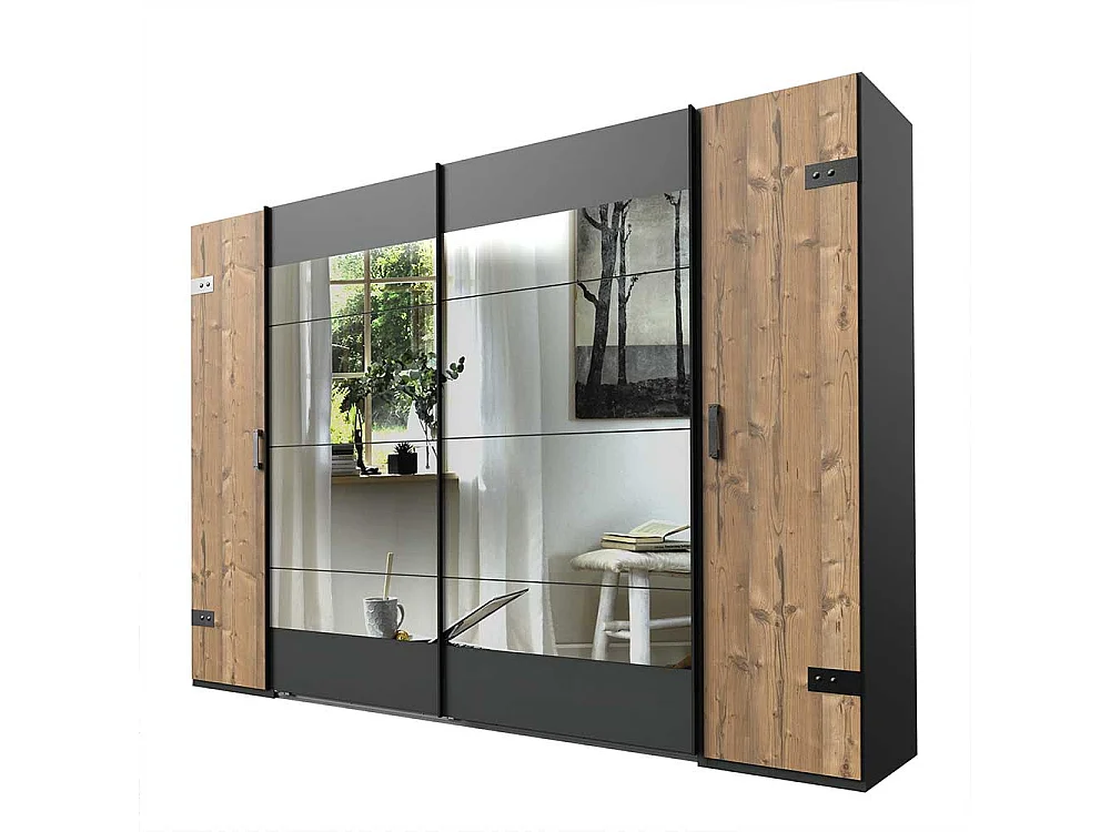 Kleiderschrank Industriestil mit Dreh- und Schiebetüren 272 cm breit