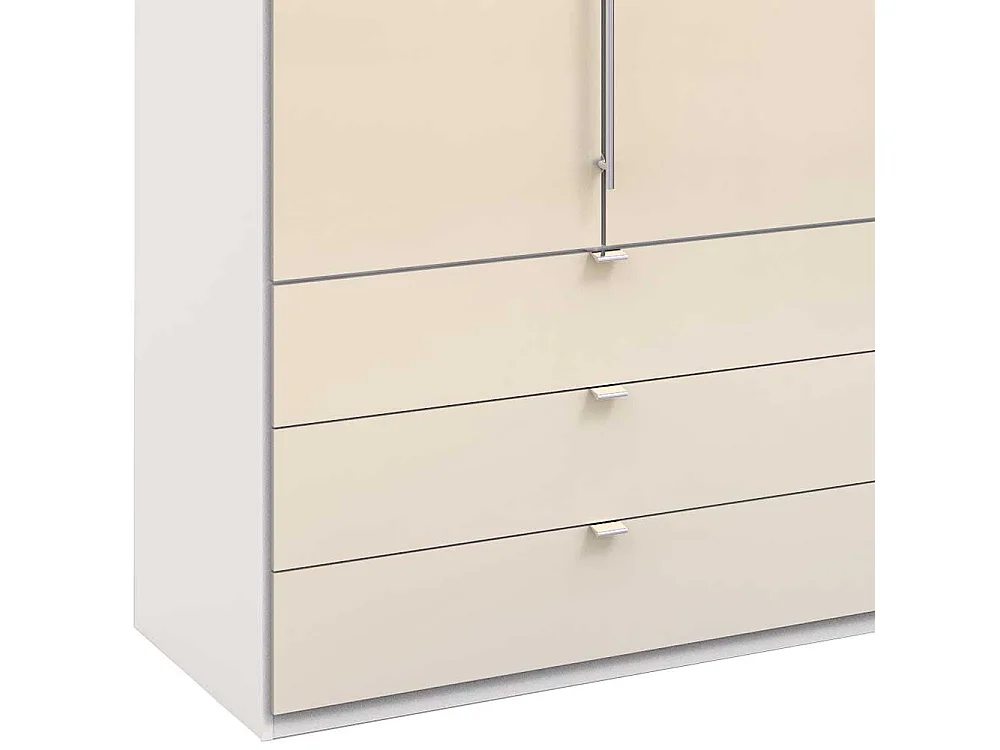 Cremefarbener Kleiderschrank mit sechs Schubladen 3 türig
