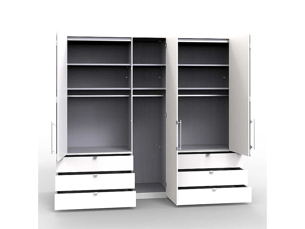 Cremefarbener Kleiderschrank mit sechs Schubladen 3 türig