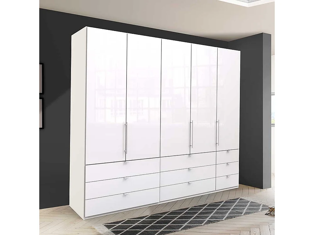 Weißer Schlafzimmerschrank mit neun Schubladen 3 türig