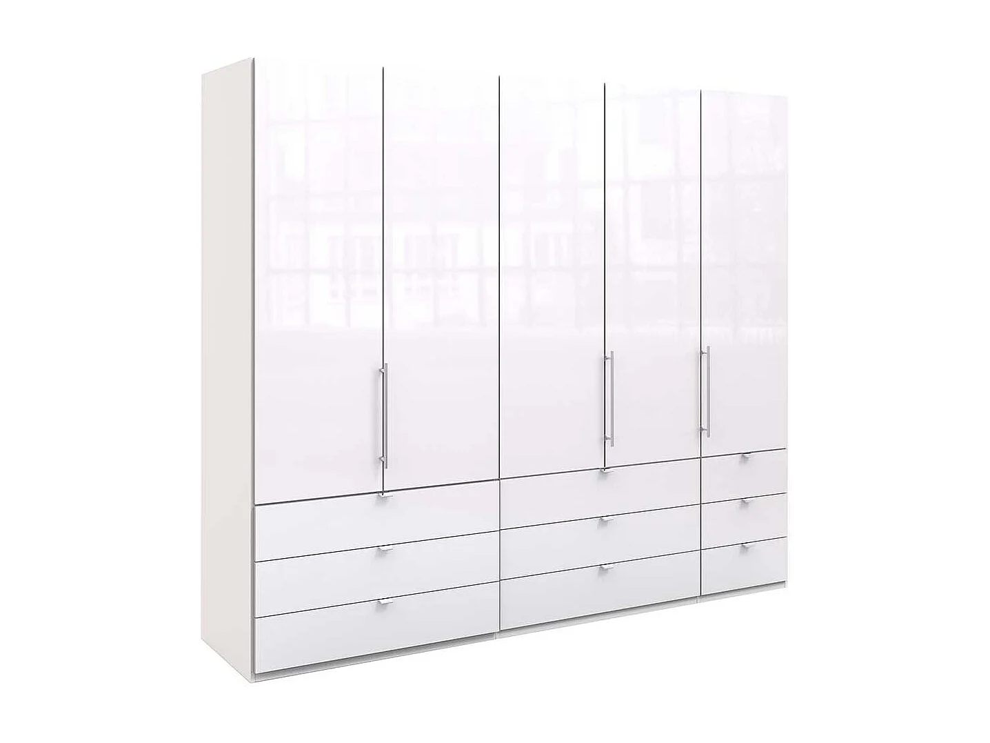 Weißer Schlafzimmerschrank mit neun Schubladen 3 türig