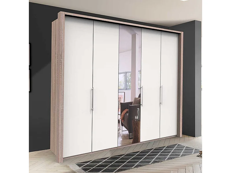 Bicolor Kleiderschrank mit Spiegel Falttüren