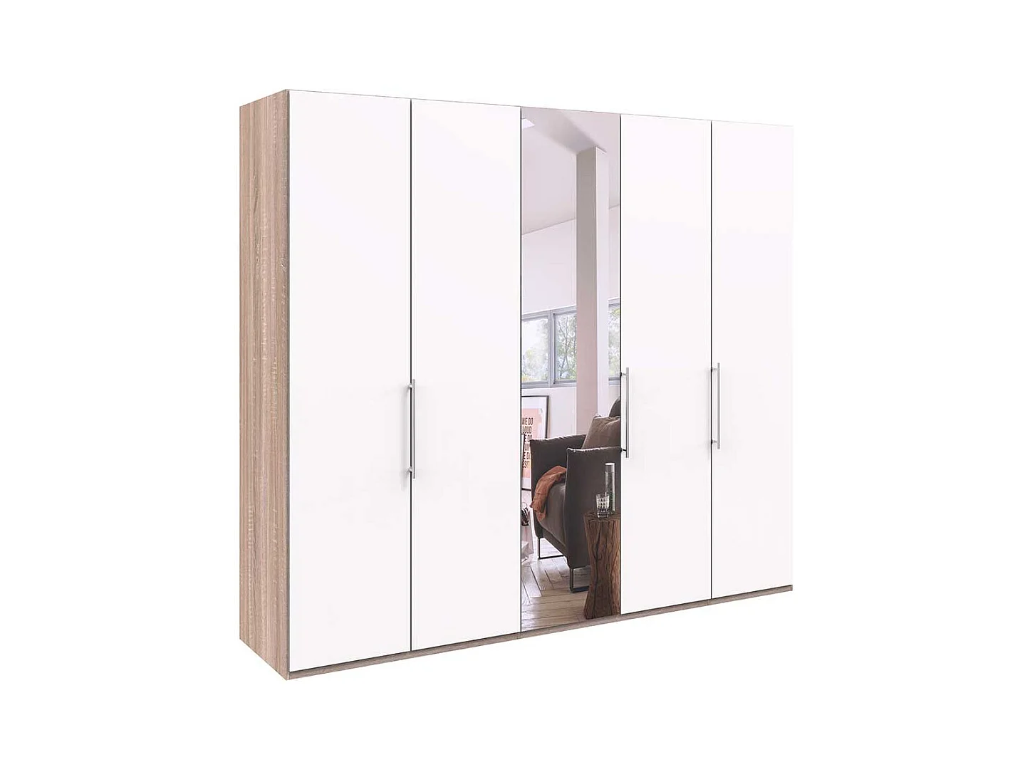 Bicolor Kleiderschrank mit Spiegel Falttüren