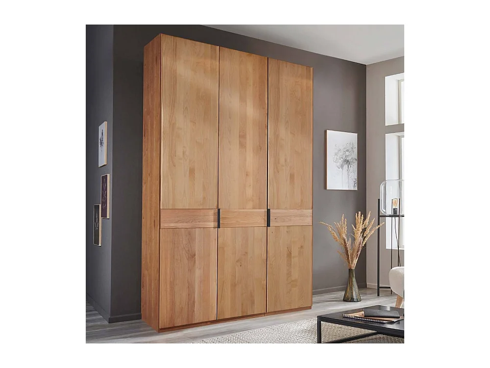 Holzschrank Drehtürenschrank mit Metallgriffen und Massivholz Türen