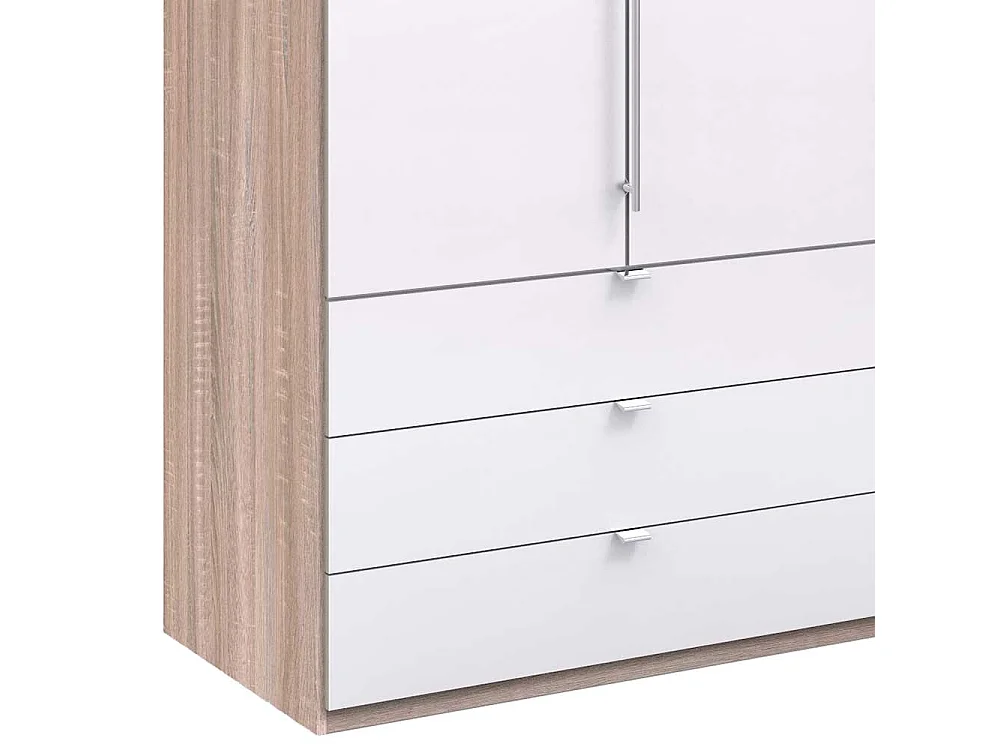 2 türiger Schlafzimmerschrank mit sechs Schubladen Weiß Eiche Sägerau