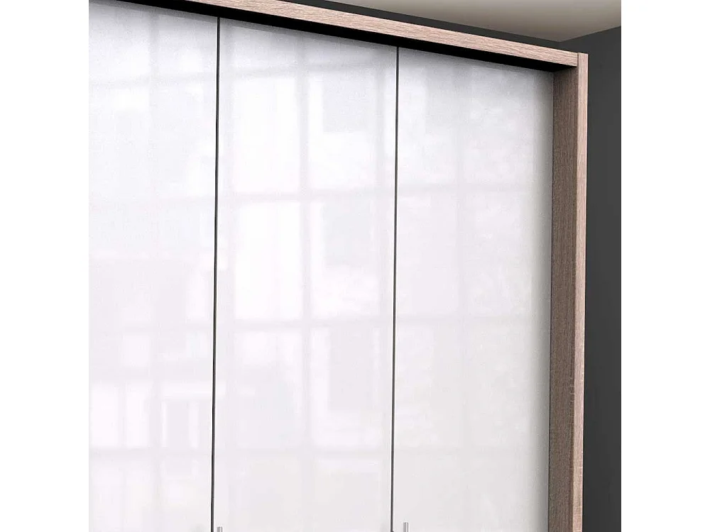 2 türiger Schlafzimmerschrank mit sechs Schubladen Weiß Eiche Sägerau