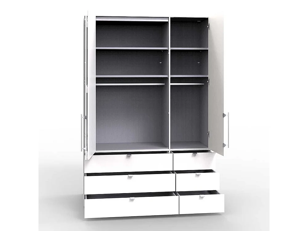 2 türiger Schlafzimmerschrank mit sechs Schubladen Weiß Eiche Sägerau