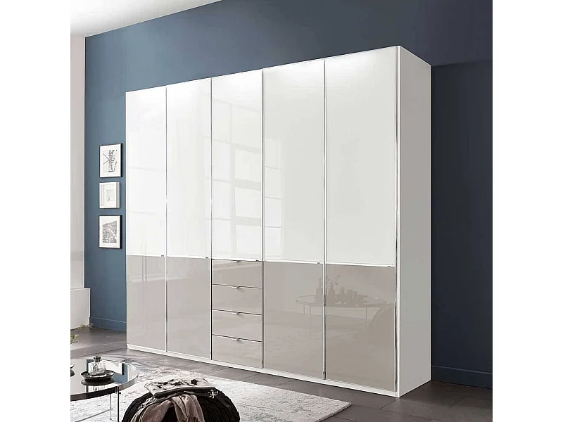 Drehtürenschrank Schlafzimmerschrank 247 cm breit Front glasbeschichtet