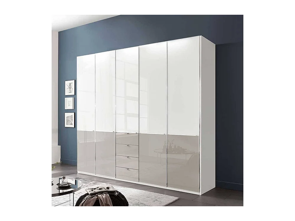 Drehtürenschrank Schlafzimmerschrank 247 cm breit Front glasbeschichtet