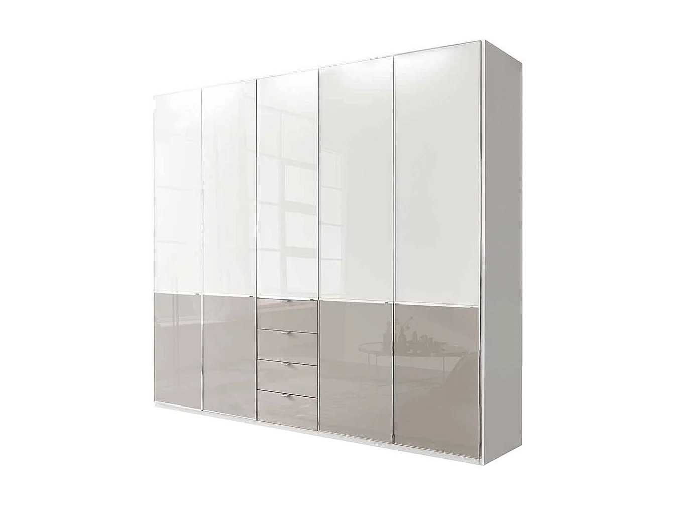 Drehtürenschrank Schlafzimmerschrank 247 cm breit Front glasbeschichtet