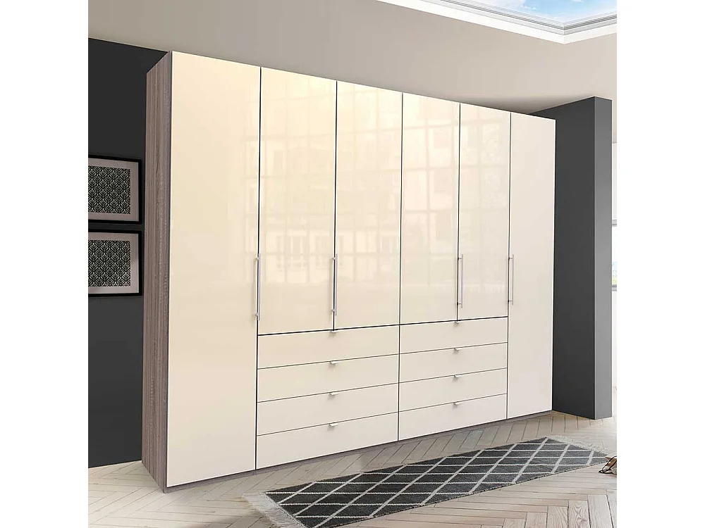 Premium Kleiderschrank in Cremeweiß Eiche Trüffelfarben