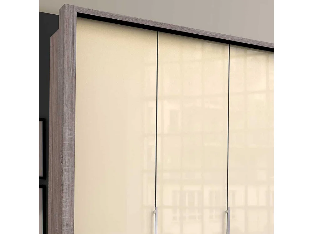 Premium Kleiderschrank in Cremeweiß Eiche Trüffelfarben