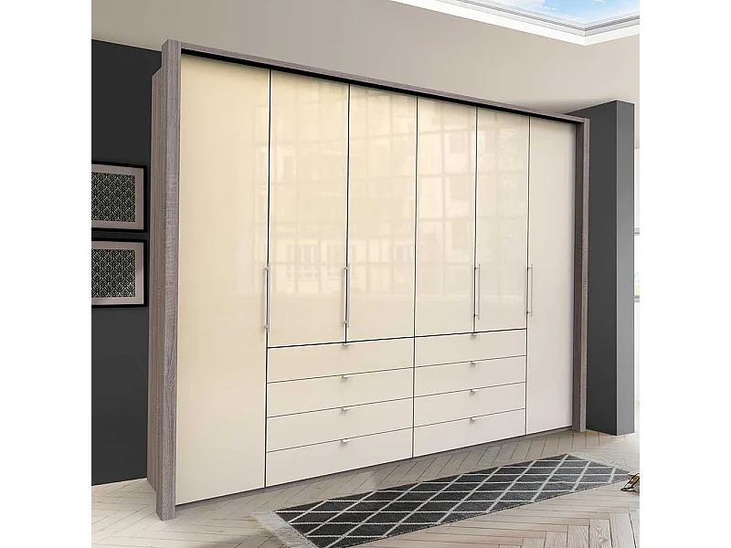 Premium Kleiderschrank in Cremeweiß Eiche Trüffelfarben