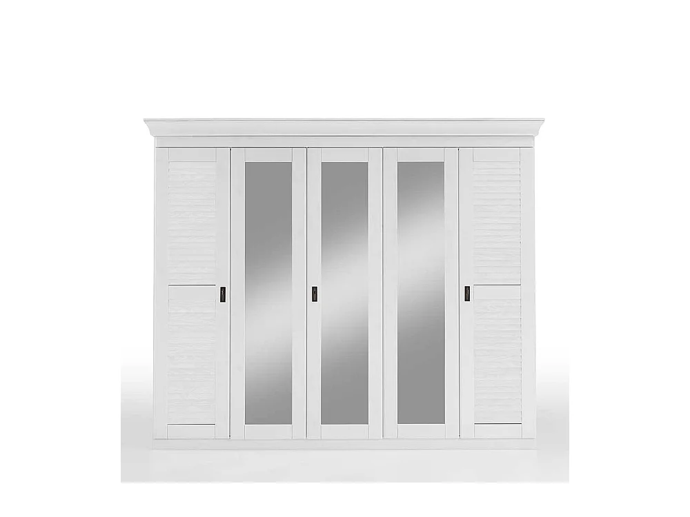 Landhaus-Kleiderschrank in Kiefer Weiß 3 Spiegeltüren