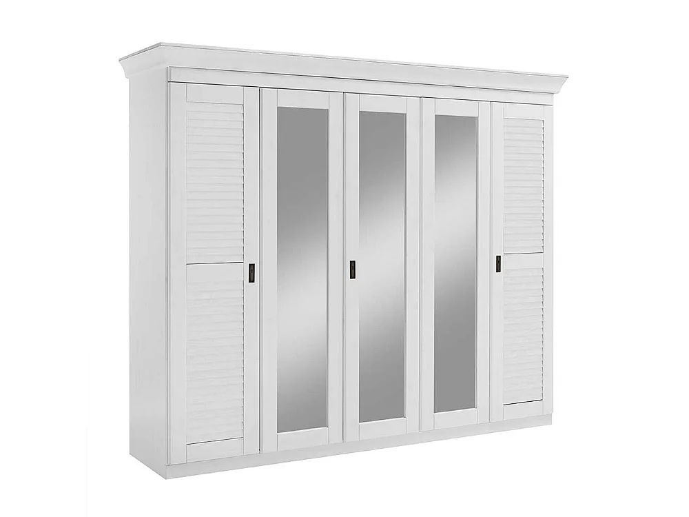 Landhaus-Kleiderschrank in Kiefer Weiß 3 Spiegeltüren