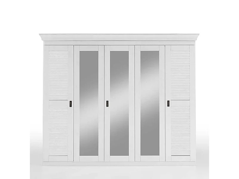 Landhaus-Kleiderschrank in Kiefer Weiß 3 Spiegeltüren