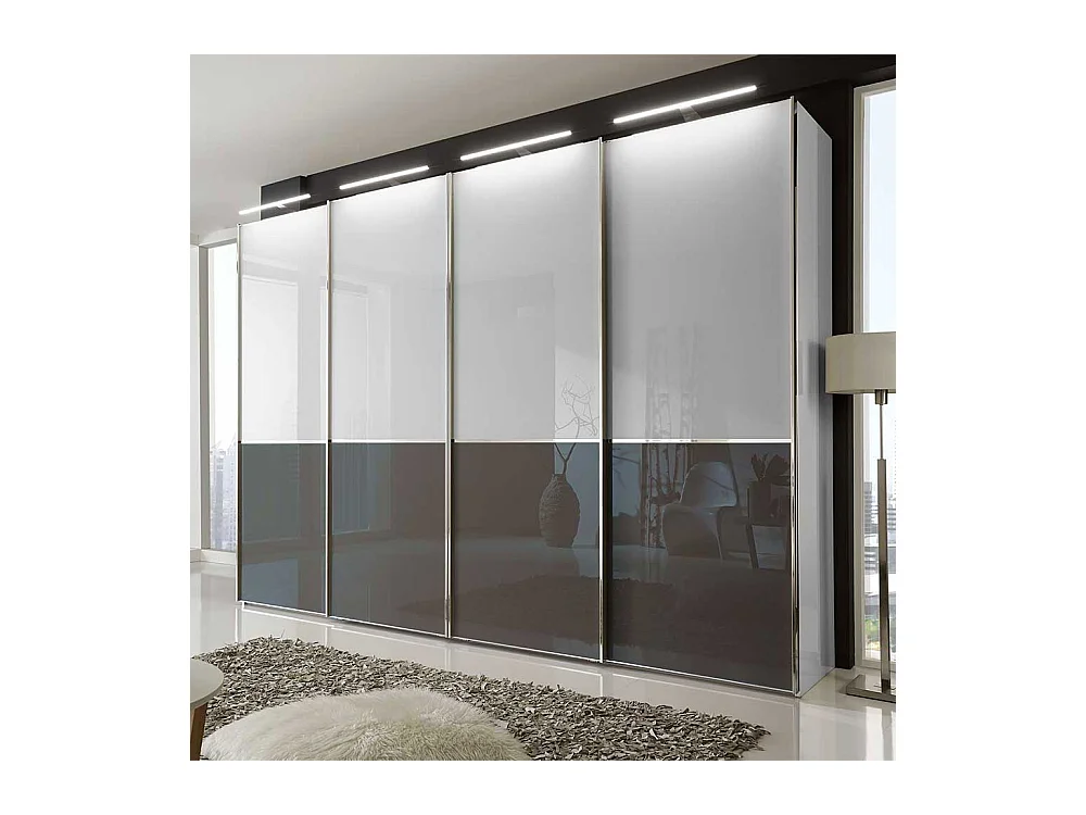 Schwebetüren Kleiderschrank in Weiß und Braun 4-türig