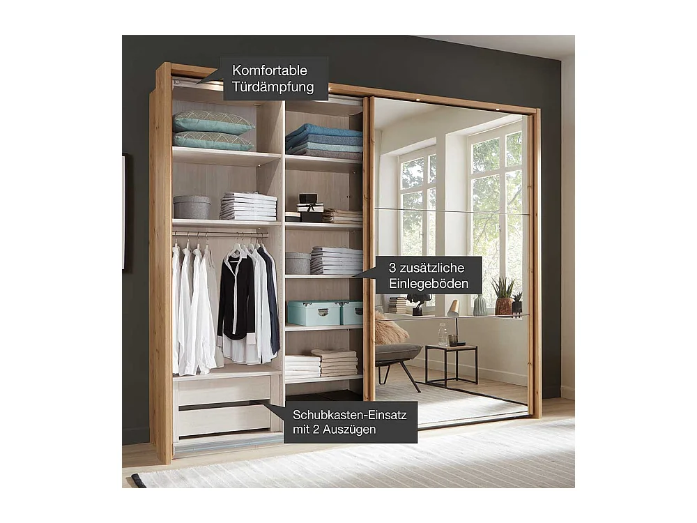 Kleiderschrank in Eiche Bianco Schwebetüren
