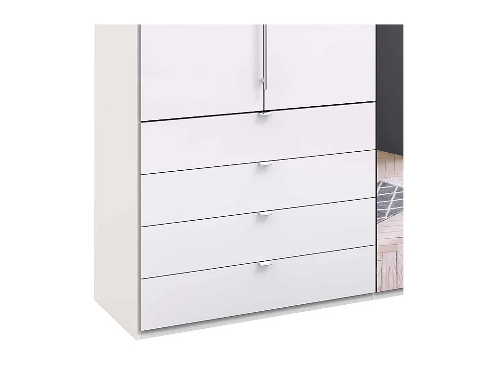 Weißer Falttürenschrank mit Spiegel acht Schubladen