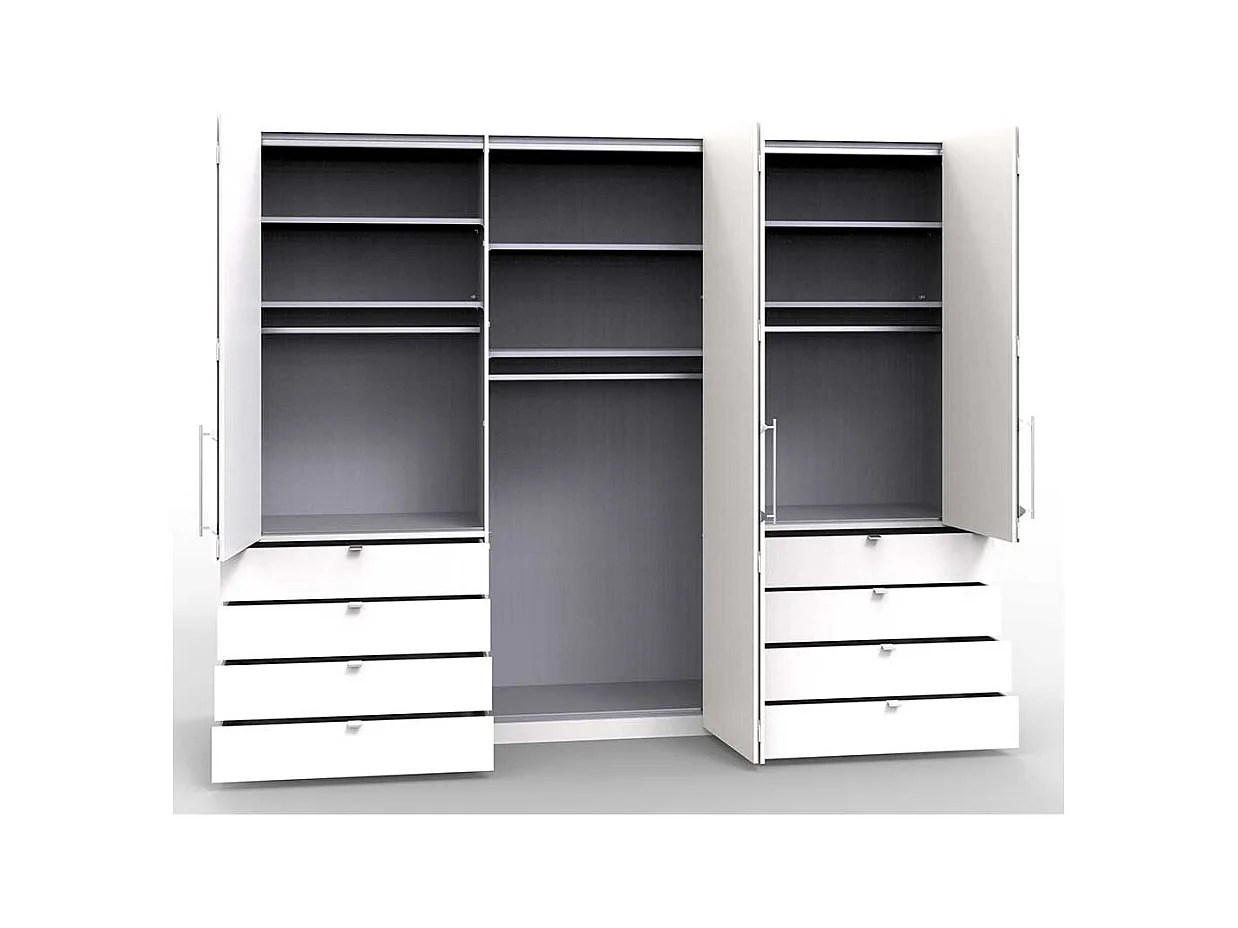 Weißer Falttürenschrank mit Spiegel acht Schubladen