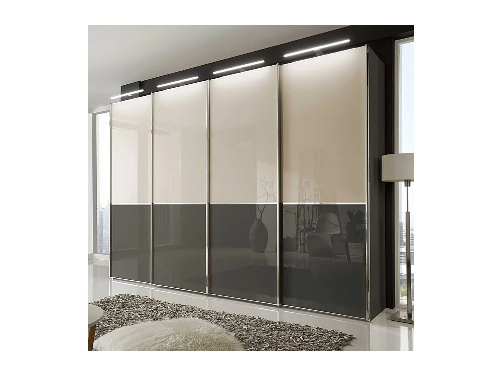 Design Schwebetürenschrank in Creme Weiß und Braun 400 cm breit