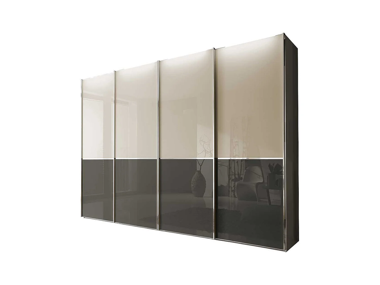 Design Schwebetürenschrank in Creme Weiß und Braun 400 cm breit