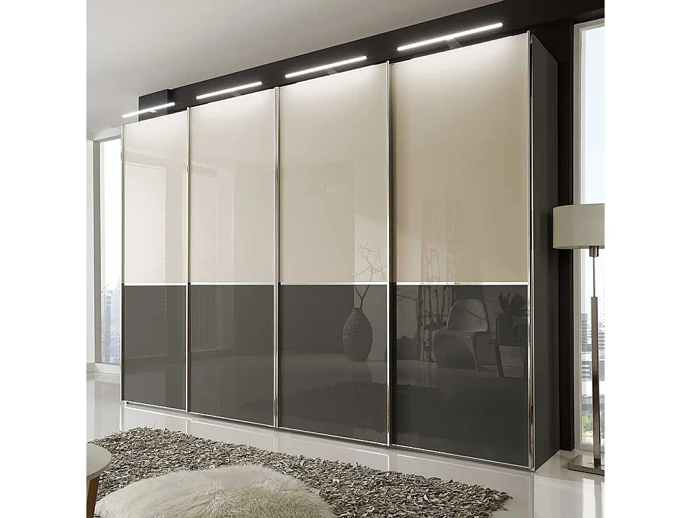 Design Schwebetürenschrank in Creme Weiß und Braun 400 cm breit