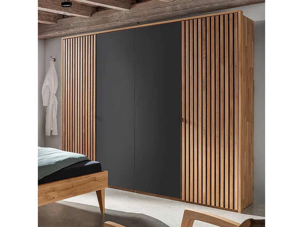 Kleiderschrank Massivholz Wildeiche Front glasbeschichtet Anthrazit