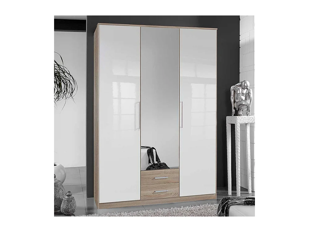 Kleiderschrank Made in Germany in Eiche Sägerau & Weiß Spiegeltür