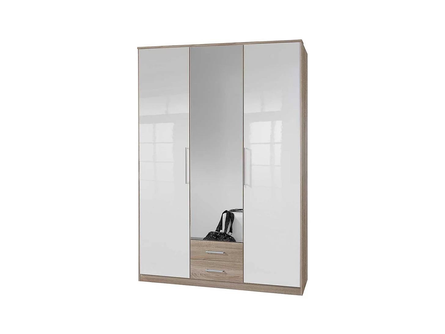 Kleiderschrank Made in Germany in Eiche Sägerau & Weiß Spiegeltür