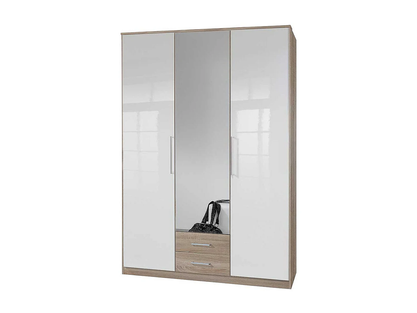 Kleiderschrank Made in Germany in Eiche Sägerau & Weiß Spiegeltür