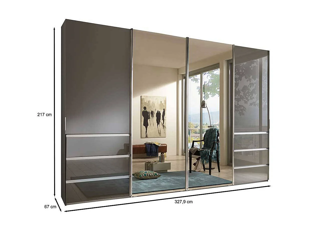Kleiderschrank Schiebetüren in Braun glasbeschichtet