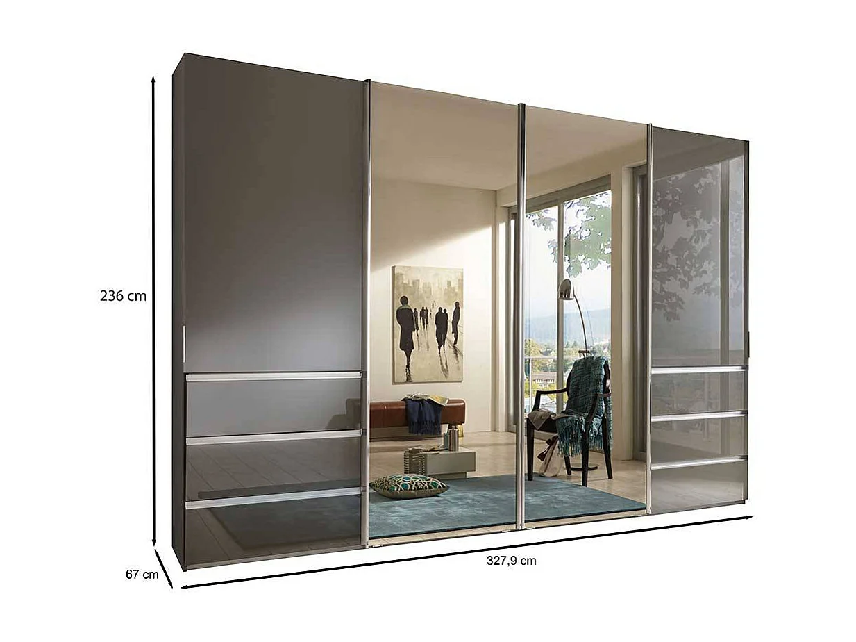 Kleiderschrank Schiebetüren in Braun glasbeschichtet