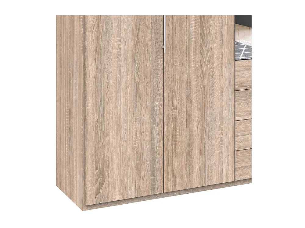 Großer Spiegel Kleiderschrank mit vier Schubladen und Spiegel Eiche Sägerau