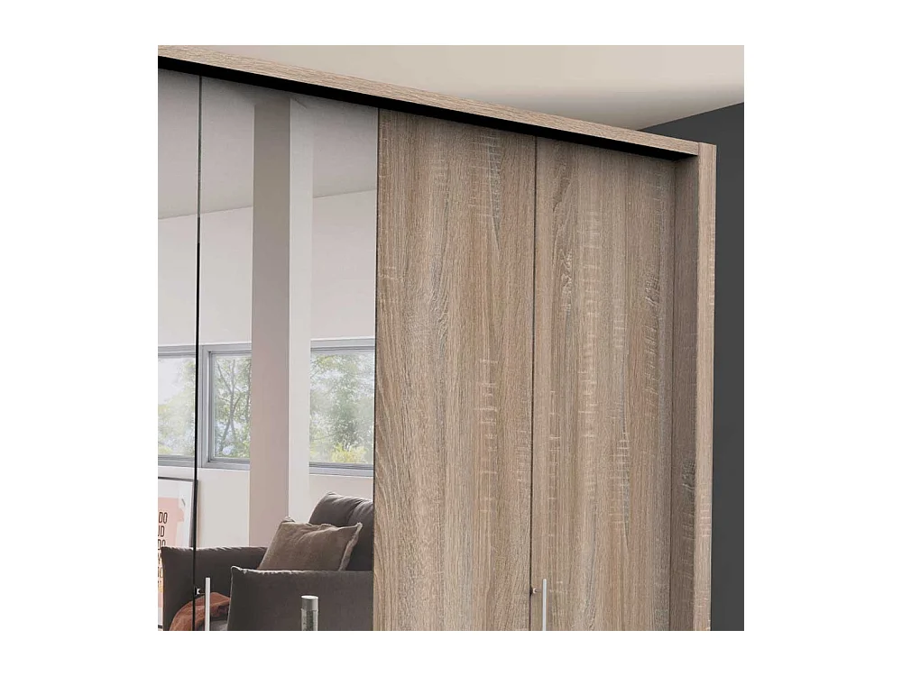 Großer Spiegel Kleiderschrank mit vier Schubladen und Spiegel Eiche Sägerau