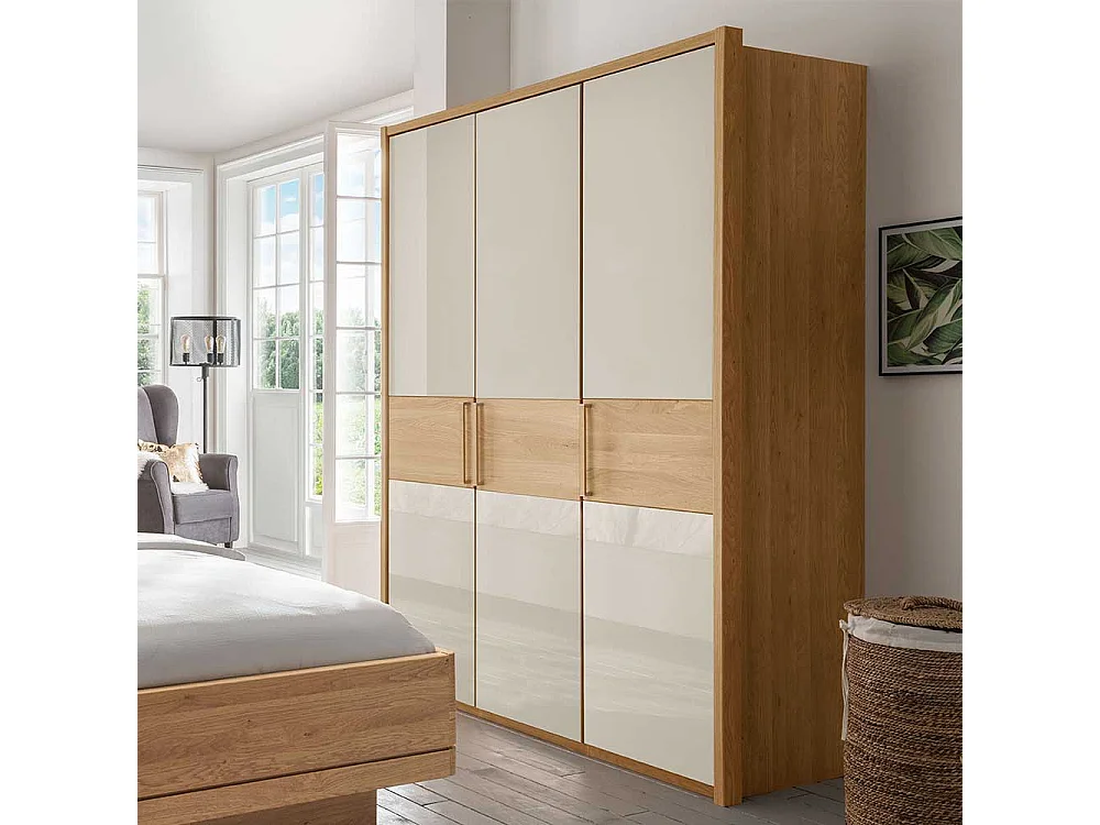 Kleiderschrank in Beige und Eiche 3-türig