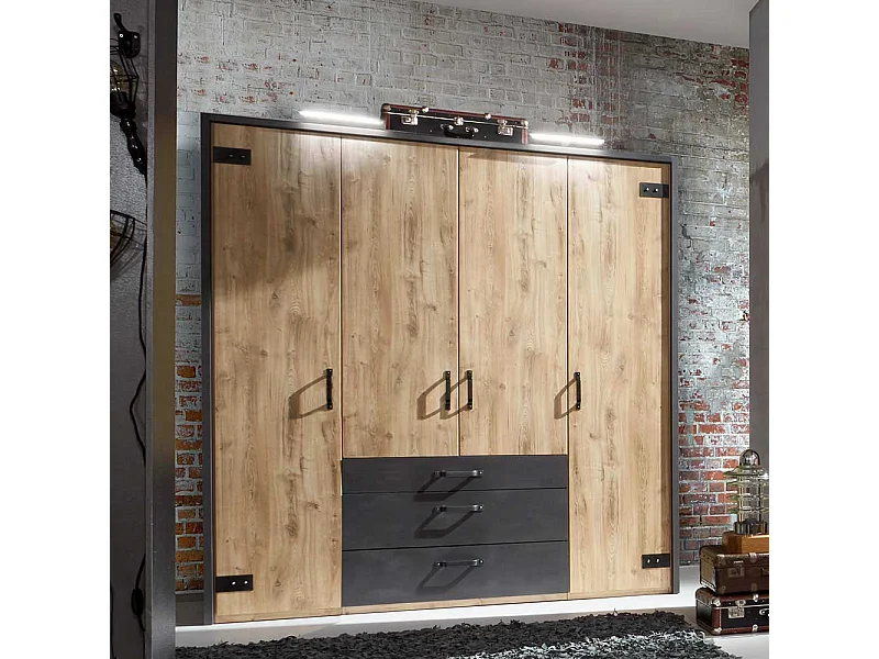 4-türiger Kleiderschrank mit drei Schubladen Industry und Loft Stil