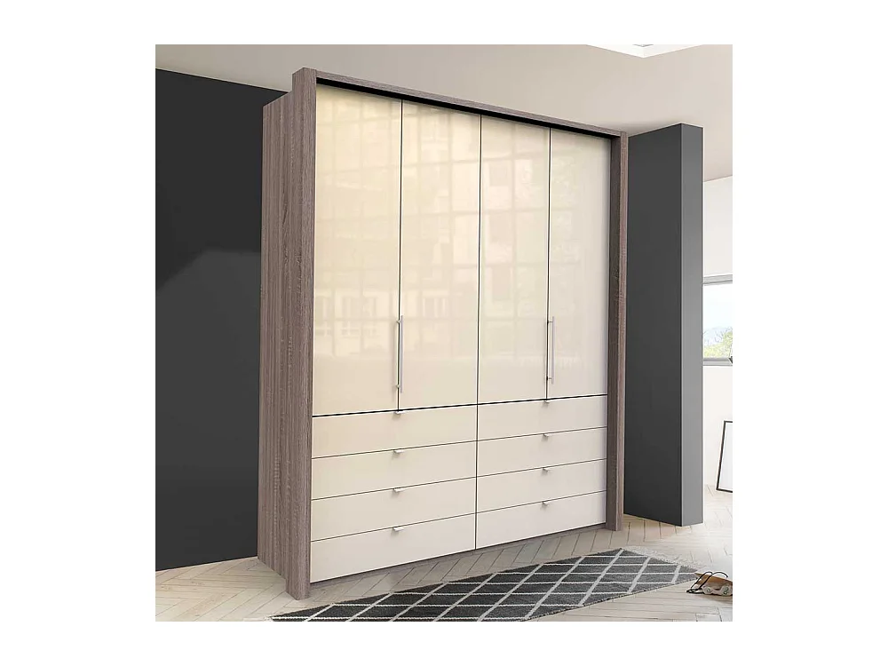 Gleittüren Kleiderschrank glasbeschichtet acht Schubladen