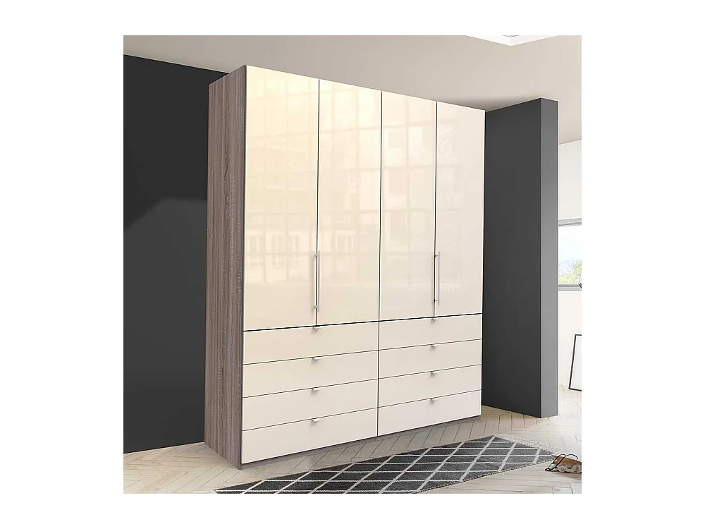 Gleittüren Kleiderschrank glasbeschichtet acht Schubladen