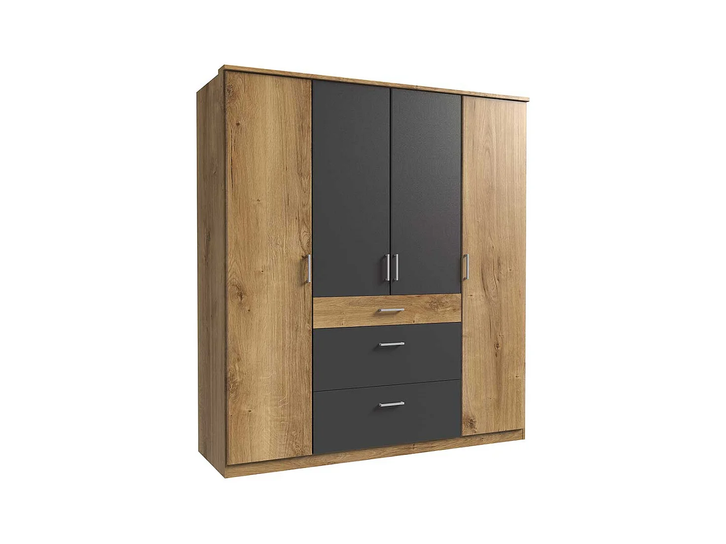 Kleiderschrank zweifarbig in Plankeneiche Holzoptik Dunkelgrau
