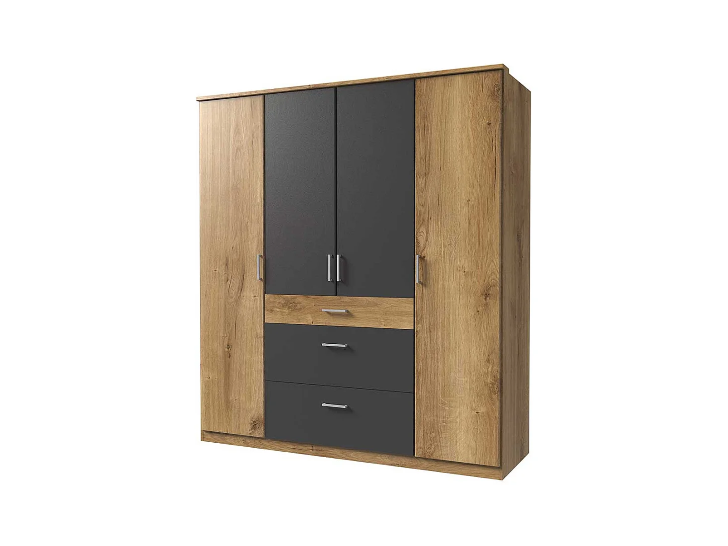 Kleiderschrank zweifarbig in Plankeneiche Holzoptik Dunkelgrau
