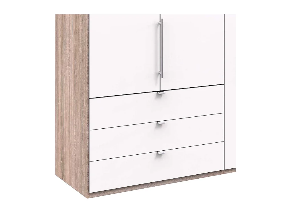 Falttüren Kleiderschrank in Weiß Eiche Sägerau drei Schubladen