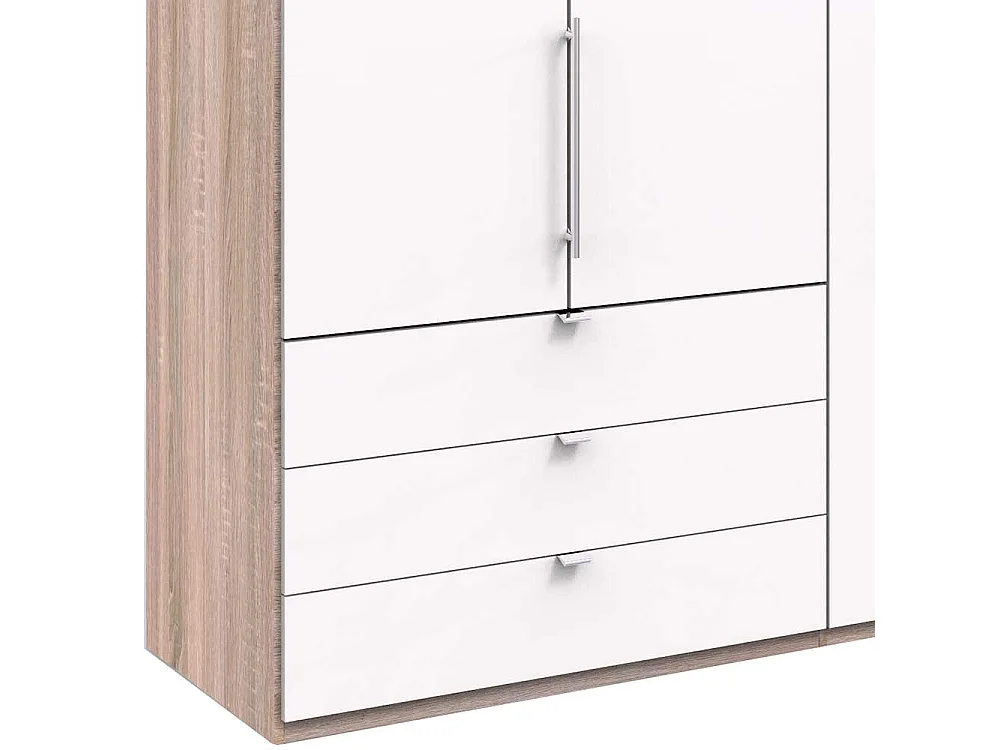 Falttüren Kleiderschrank in Weiß Eiche Sägerau drei Schubladen