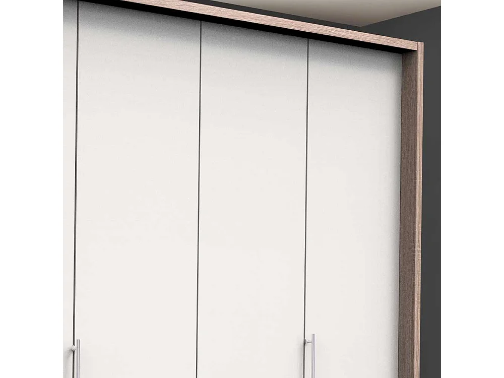 Falttüren Kleiderschrank in Weiß Eiche Sägerau drei Schubladen