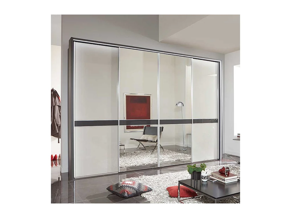 Kleiderschrank in Anthrazit und Hellgrau Schwebetüren