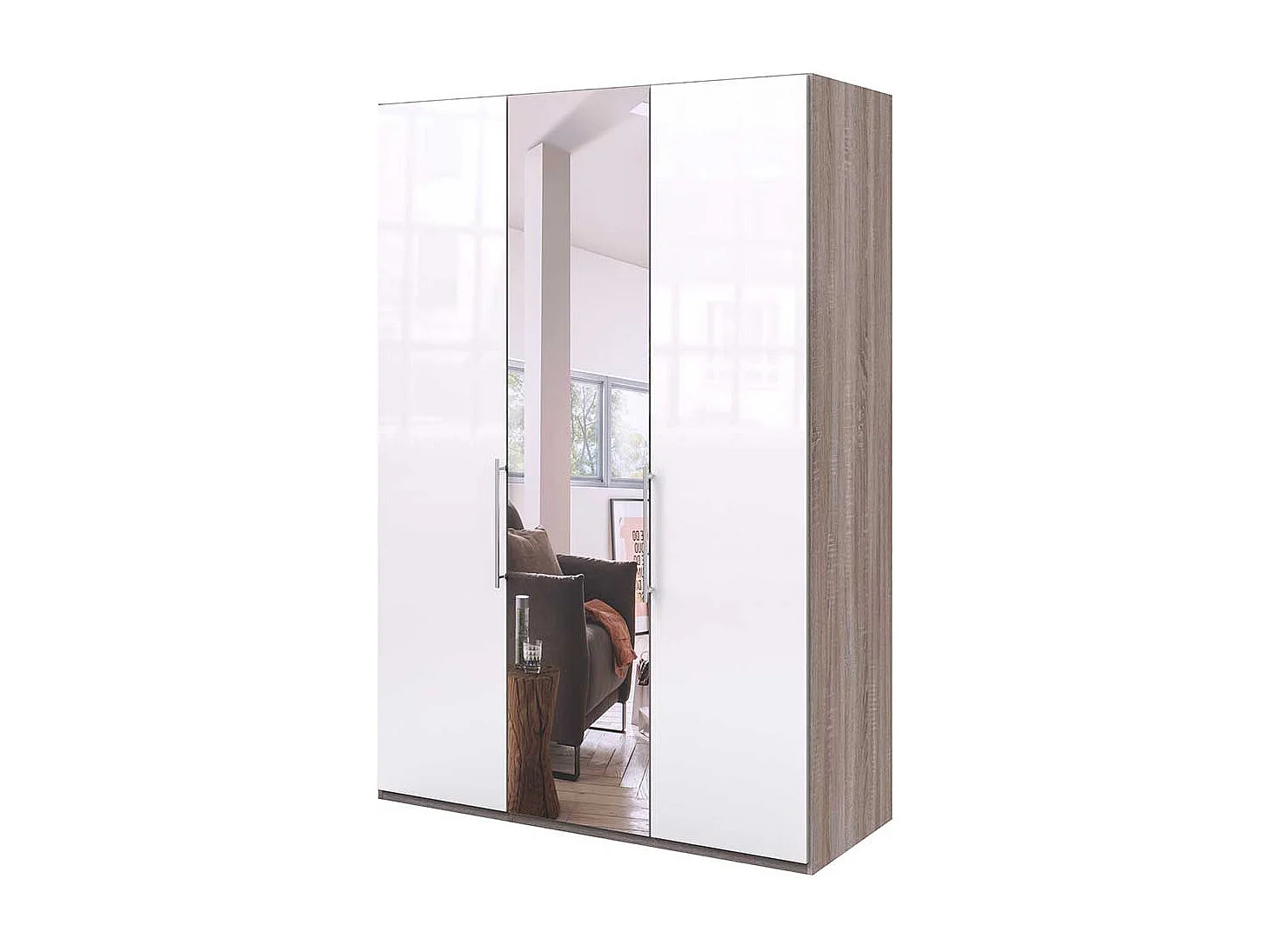 Jugend Kleiderschrank mit Spiegeltür Weiß Eiche Trüffelfarben