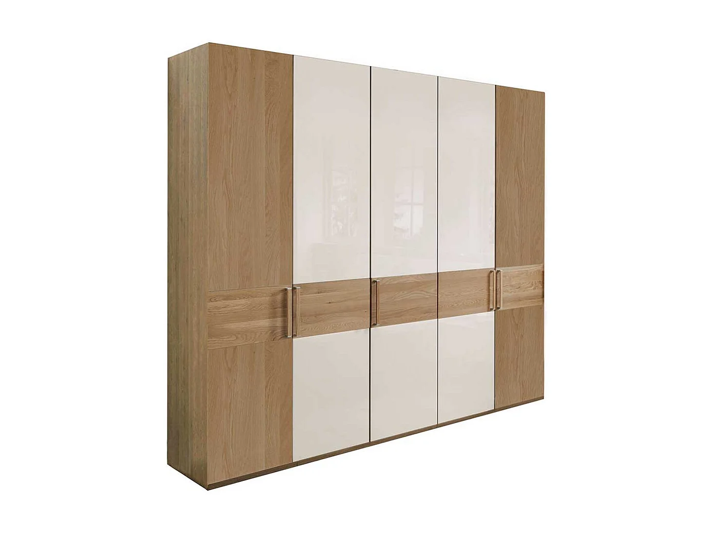 Drehtürenschrank in Beige Glas beschichtet Eiche Massivholz