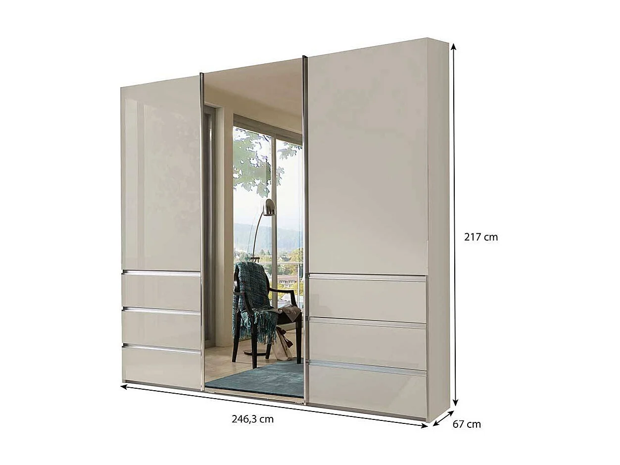 Gleittürenschrank modern in Champagner glasbeschichtet