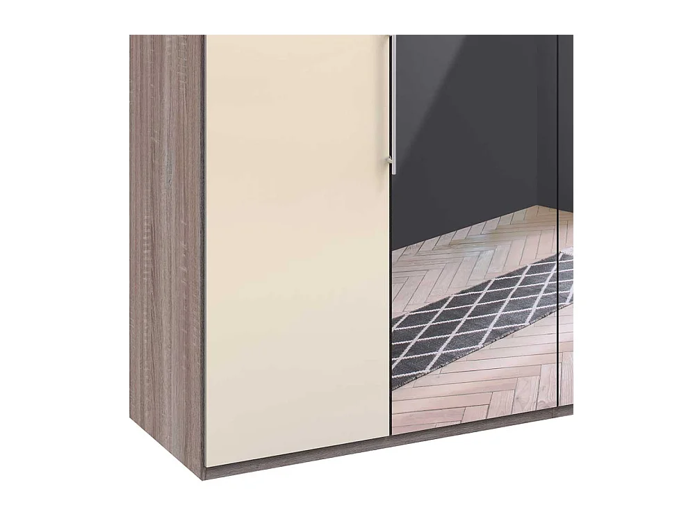 Kleiderschrank in Cremeweiß und Trüffelfarben Spiegelfront