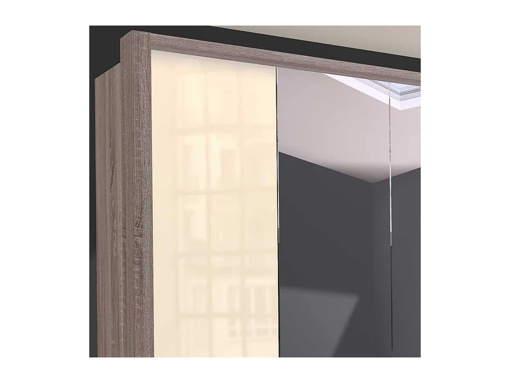 Kleiderschrank in Cremeweiß und Trüffelfarben Spiegelfront